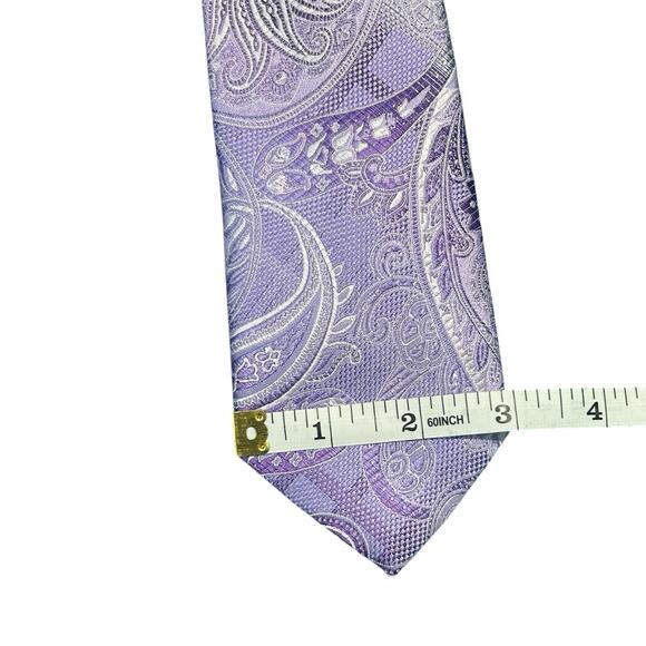 PRONTO UOMO Men's 100% Silk Skinny Necktie Designer PAISLEY Purple Silver EUC - Picture 6 of 7